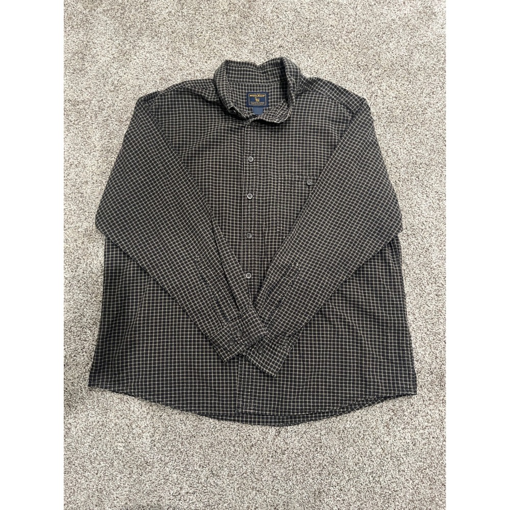 Woolrich Mens 2XL Onyx Grid Check Cotton Button Down Shirt Long Sleeve 6377